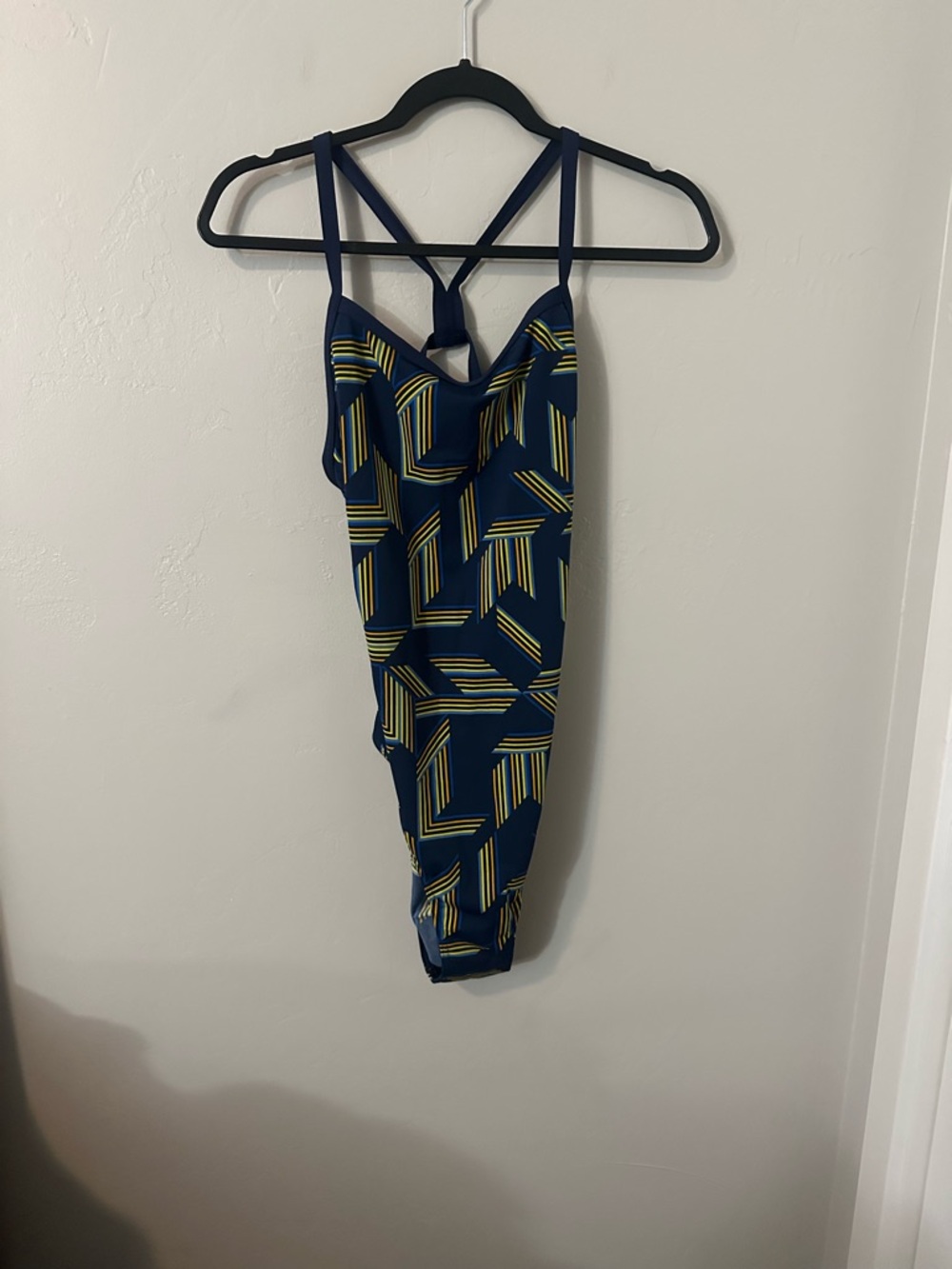 Barena Navy Geometric Yellow-Striped One-Piece Swimsuit